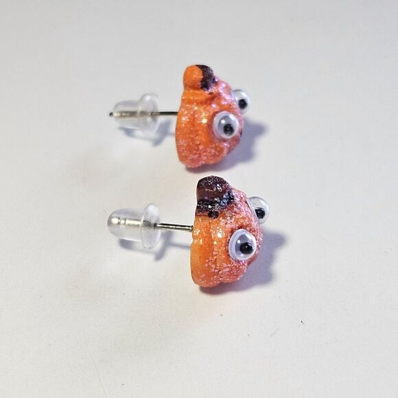 Sparkly Orange Halloween Pumpkin Googly Eye Earrings Tiny Festive - Picture 8 of 8